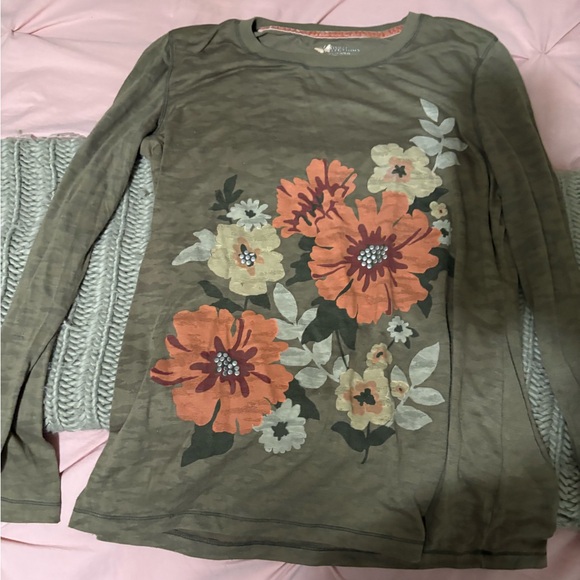 Coldwater Creek Tops - Coldwater Creek Olive and Orange Floral Long Sleeve Top